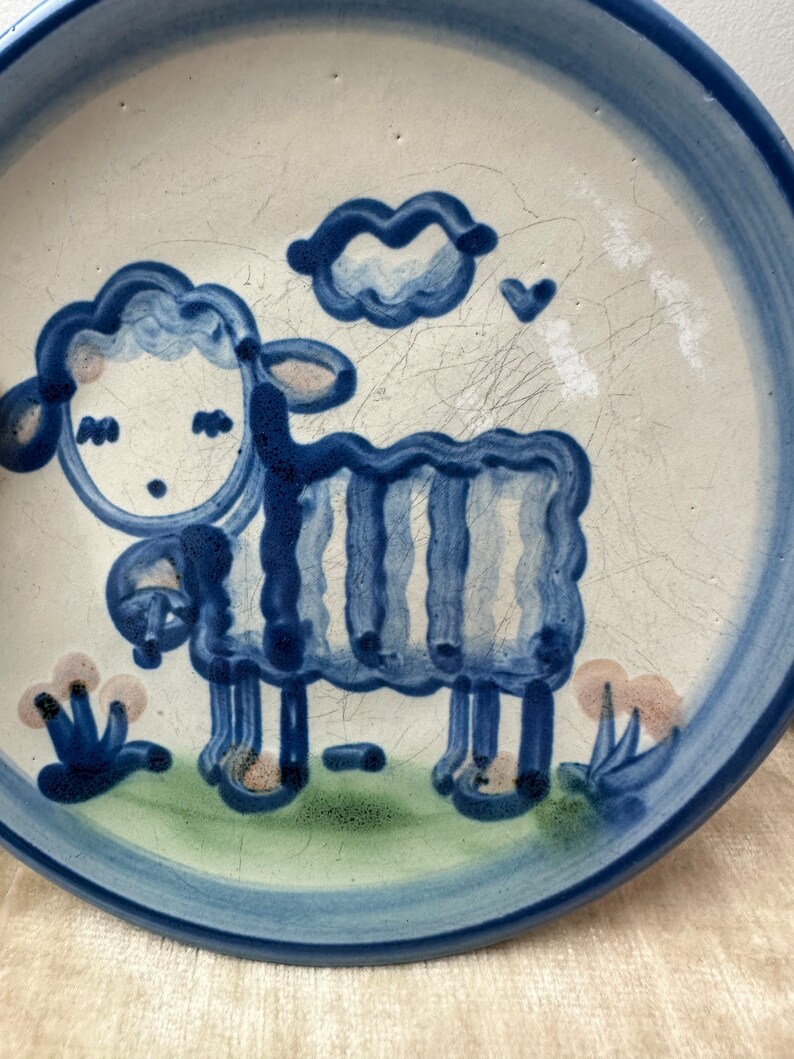 Ma Hadley Pair of small plates cat & lamb farmhouse cottagecore vintage dish wear blue handmade ceramic image 7