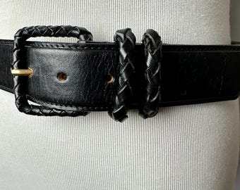 Cinturón de cuero negro trenzado de los años 90 - Talla M/L