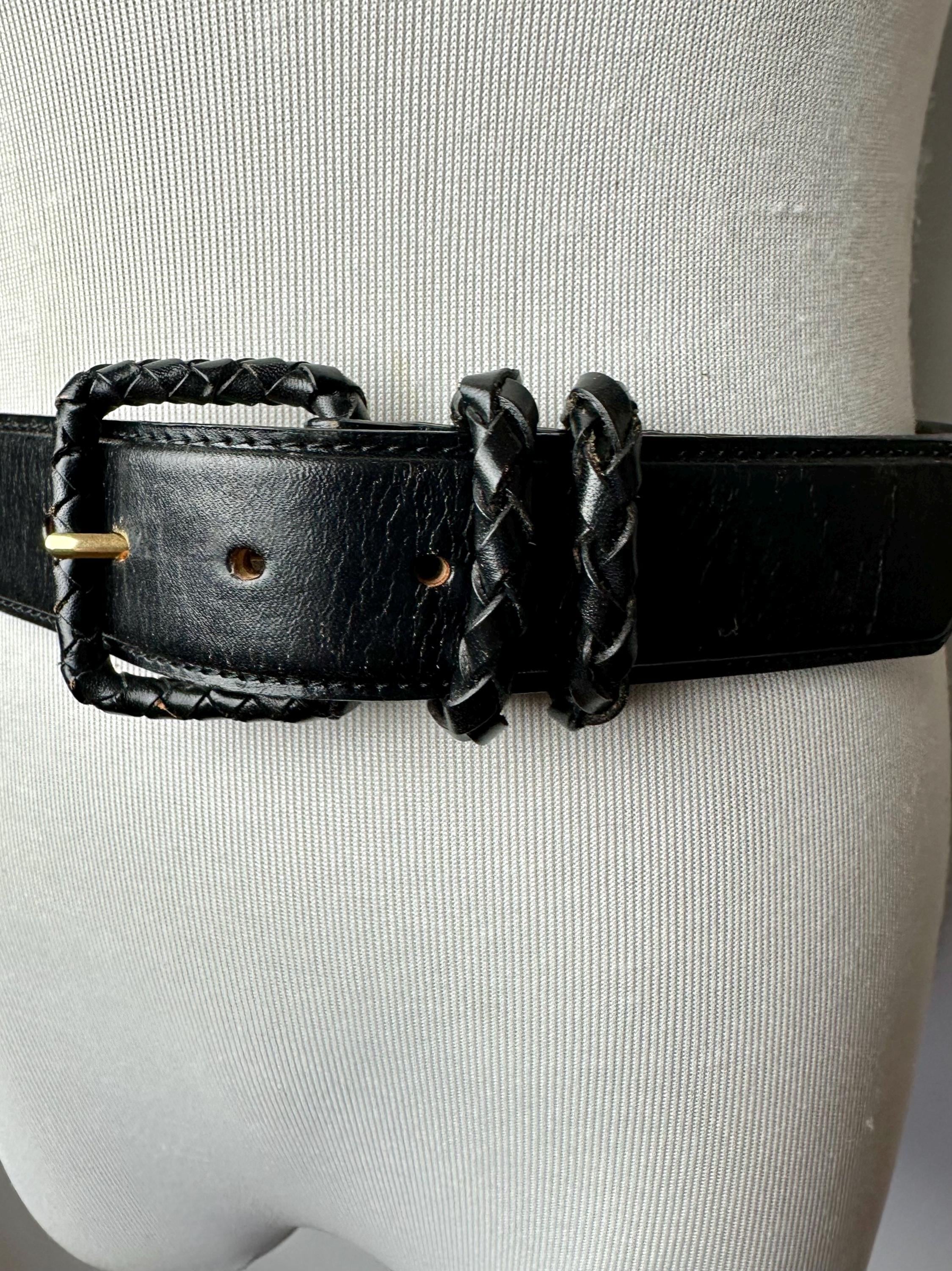 90s Braided Black Leather Belt - Size M/L - Etsy