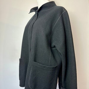 90s minimalist felted wool sporty jacket boxy square cut modern vibes black wool sweater coat Womens size Med lg image 6