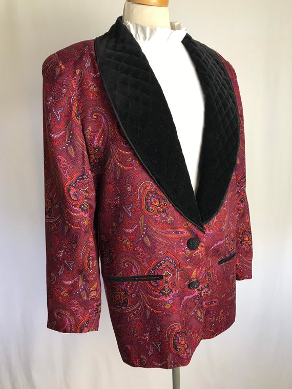 90’s Paisley print blazer~velvet collar Smoking ja
