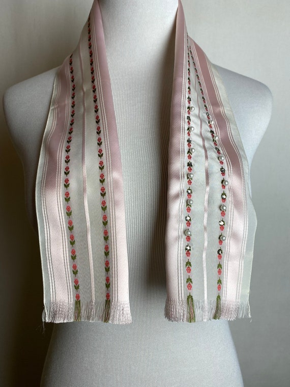 50’s beautiful pink silk satin neckerchief floral… - image 5