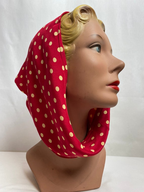 40’s 50’s cherry red polkadot head scarf cold rayo