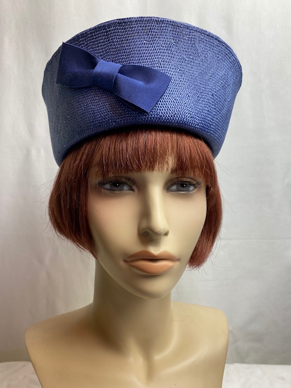 Vintage sailor inspired hat Tall viscose woven st… - image 4