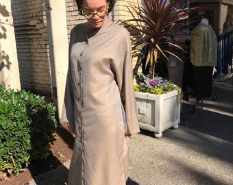Vintage 100% silk  tunic dress/ duster jacket~ minimalist gingham check micro plaid polished silk minimalist frock open size LG
