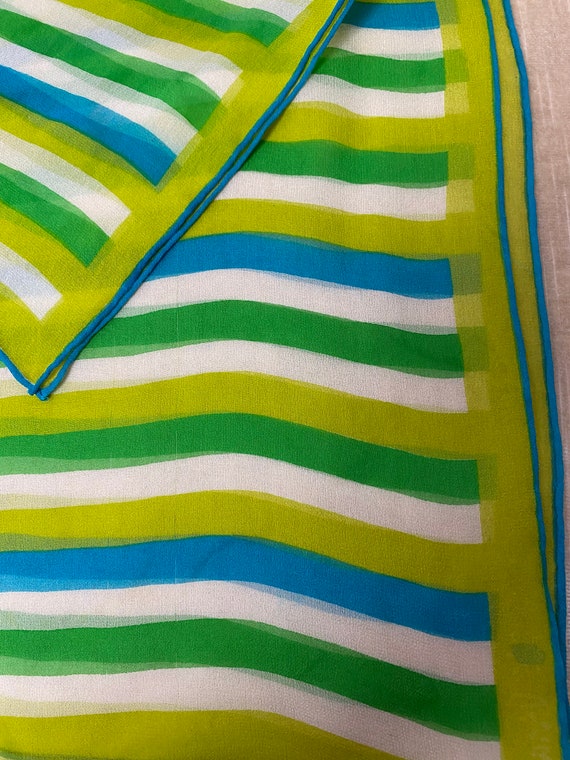 Vera scarf 1960’s green striped 100% silk crepe t… - image 2