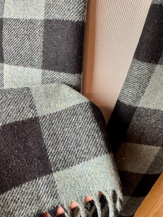 Pendleton Wool Scarf: Teal Blue & Black Buffalo P… - image 5