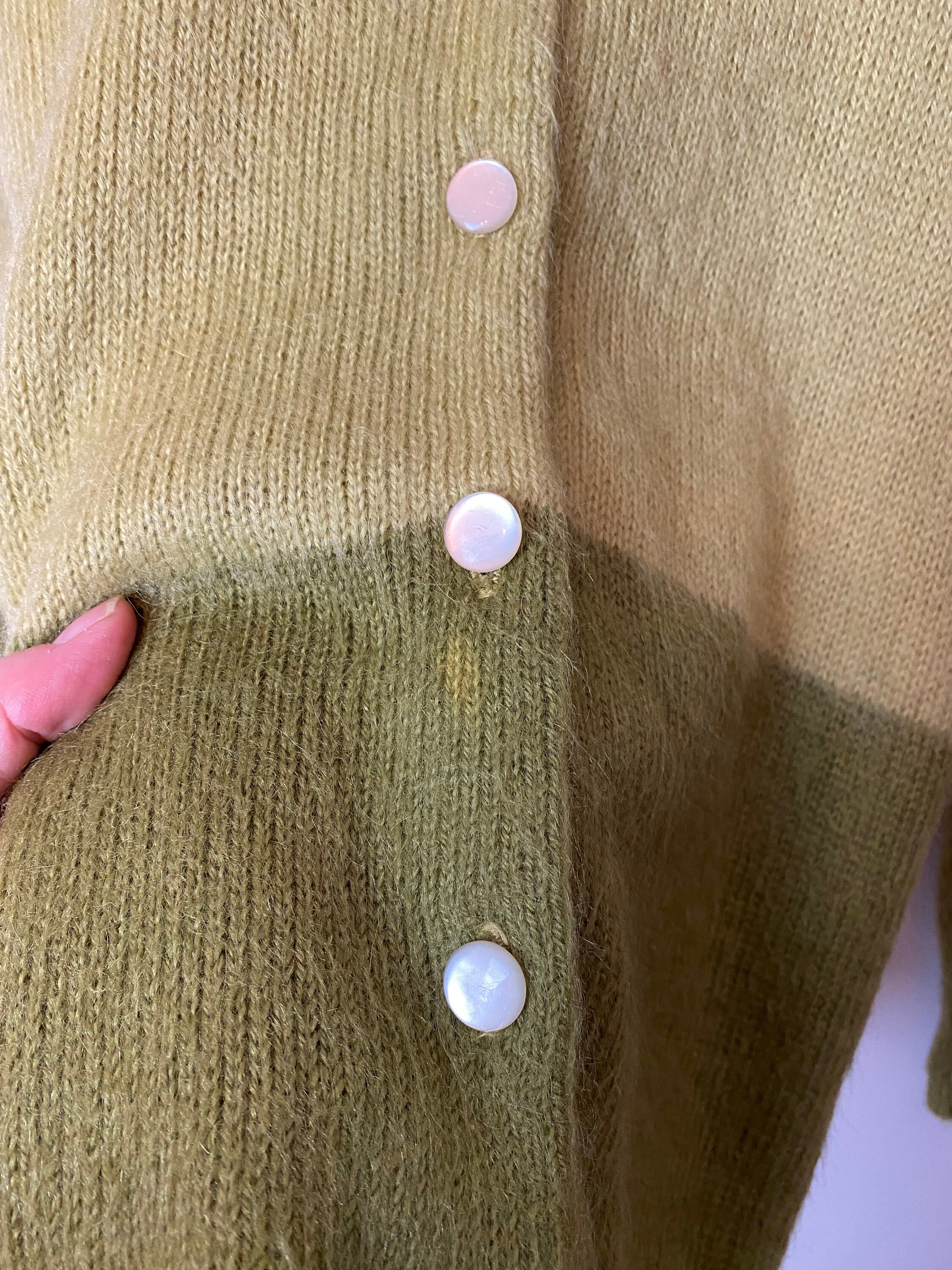 60's 2 Tone Mossy Green Mohair Cardigan Jantzen Sweater 60's 2 Tone Mossy Green Mohair Cardigan Jantzen Sweater