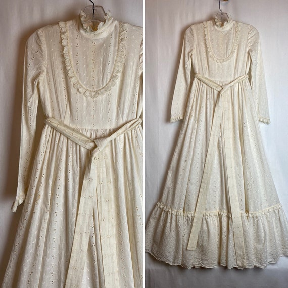 70’s boho wedding gown cotton lace Gunne sax styl… - image 6