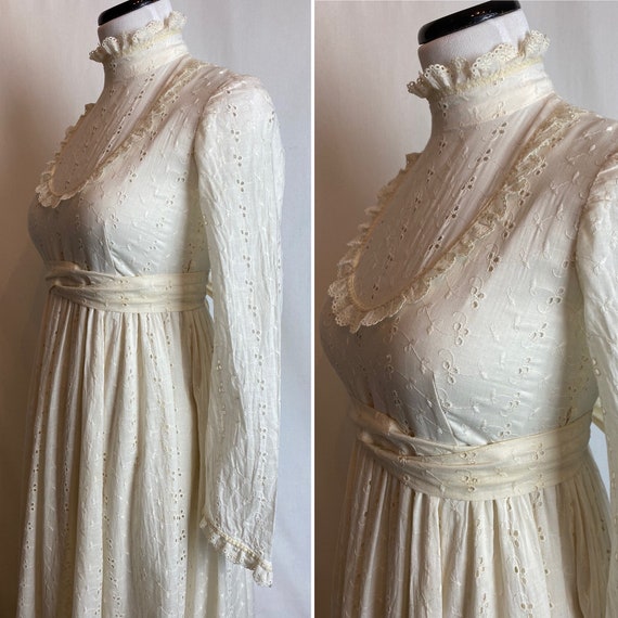 70’s boho wedding gown cotton lace Gunne sax styl… - image 1