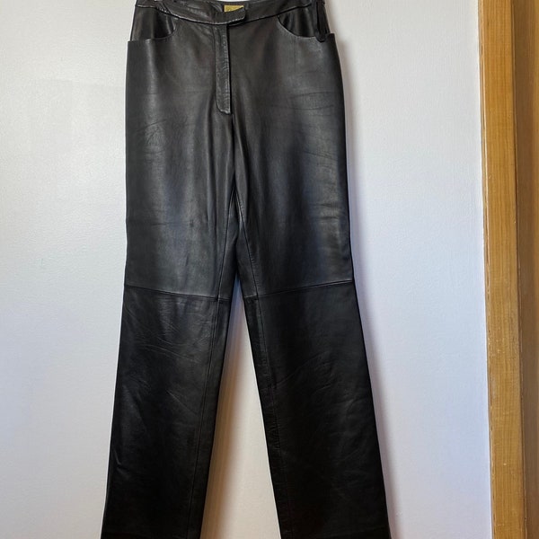 Black leather pants~ fitted fully lined Nordstroms Y2k trend plush soft leather 28” waist