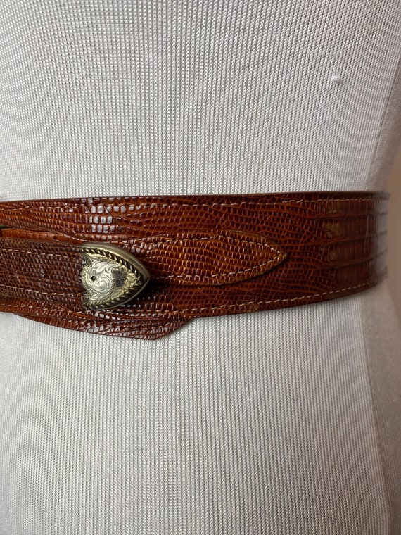 Vintage Reptile Lizard skin belt with ornate silv… - image 7