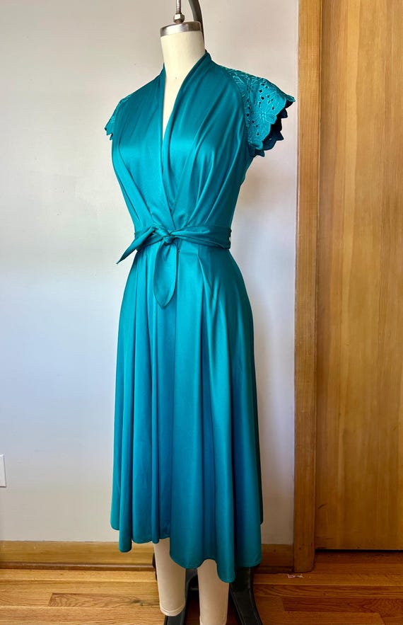 70s Jewel Green Wrap Dress: Vintage Slinky Knit, XS Petite