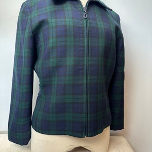 Pendleton plaid jacket Womens lightweight wool nipped waist 1990s green blue tartan plaid coat 49er style /size Small image 4