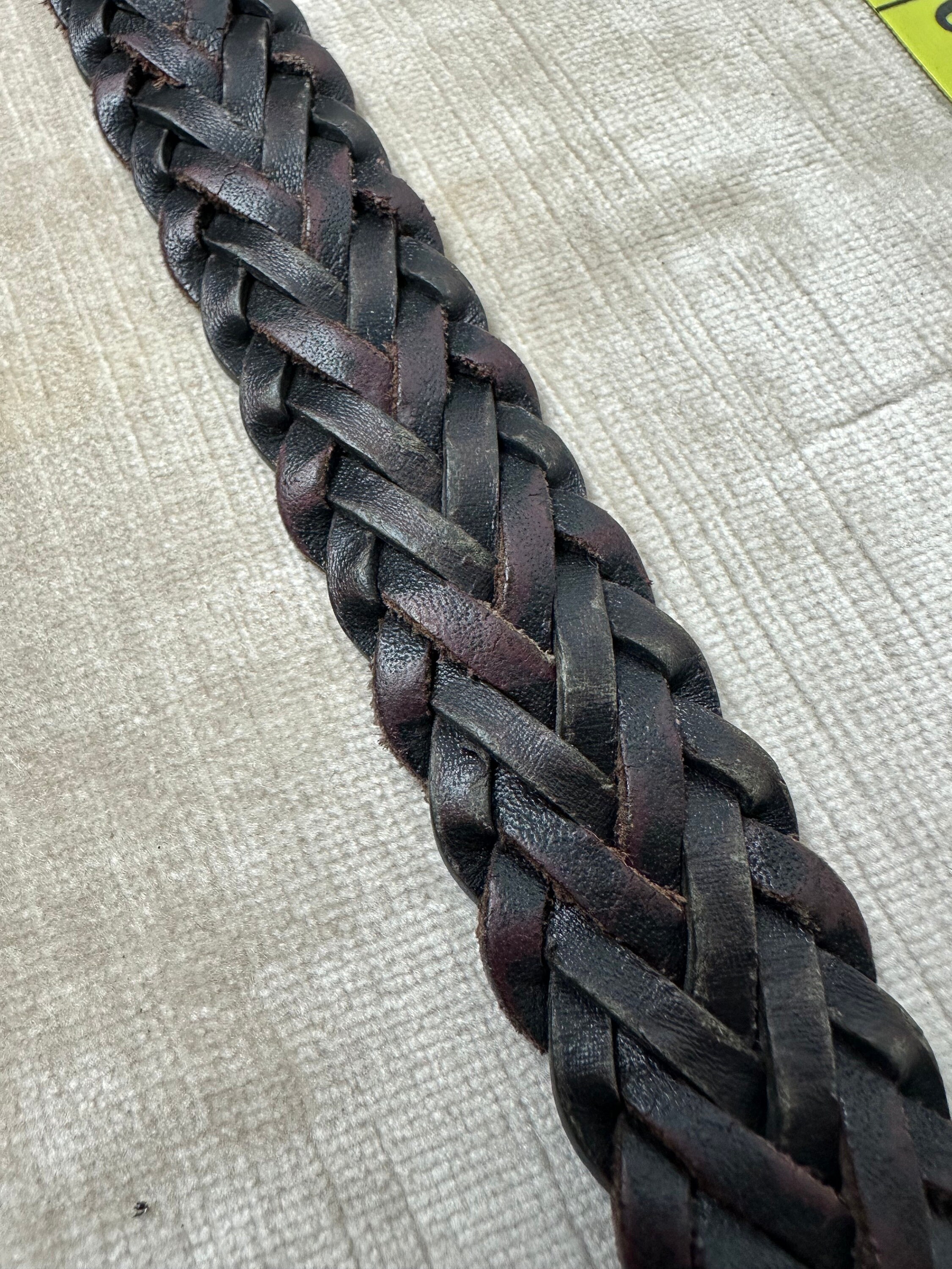 90s Braided Leather Belt: Black Woven Skinny Dress Belt, XL 