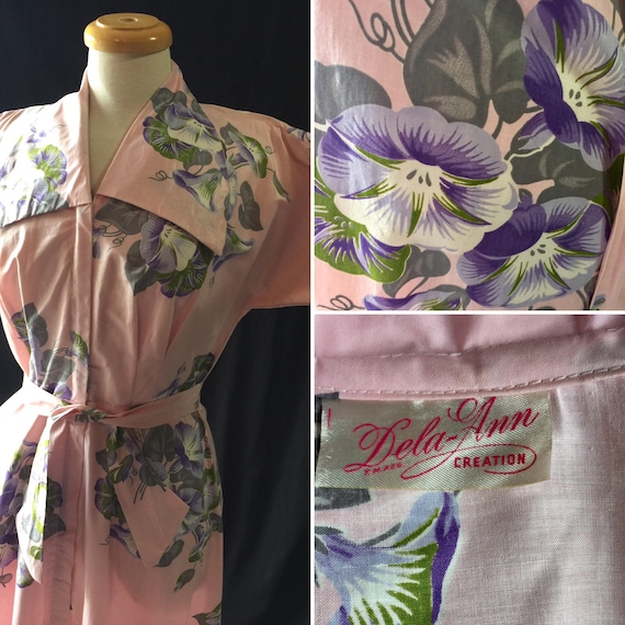 40's Floral Pansy Dead Stock Cotton Maxi Dress ~ D