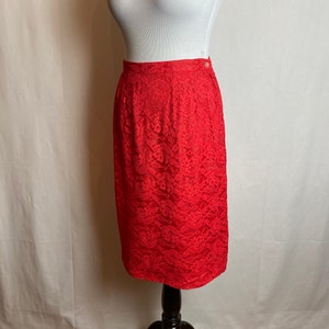 60s Coral red lace dress pencil skirt with cropped layered top 1960s Mod Retro set/suit Valentines Day dress size 26 waist/ small image 7