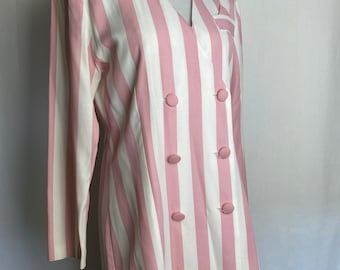 80’s 90’s Pink & white striped blazer pretty in pink vibes 1980s bubble gum pink double breasted women’s blazers Mary Kay vibes/size Medium