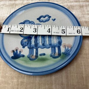 Ma Hadley Pair of small plates cat & lamb farmhouse cottagecore vintage dish wear blue handmade ceramic image 4