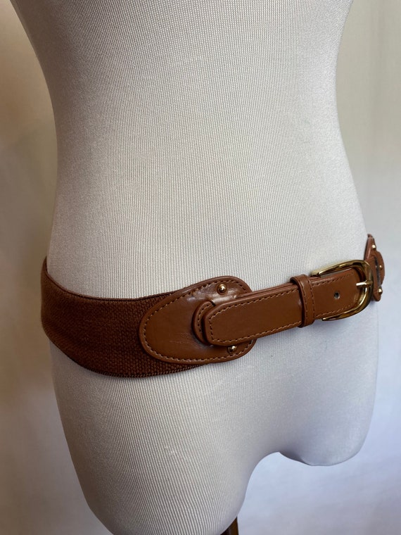 90’s brown leather stretchy belt~ chestnut glossy… - image 4