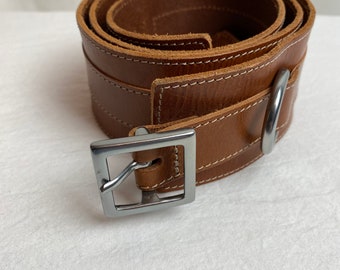 Brown leather belt wide strap silver buckle 90’s- Y2k Boho dress belt unisex style size Large XLarge 38”-42” volup plus