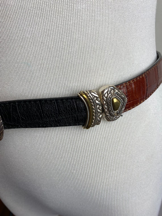 90’s leather belt  reversible 2 tone Black & Brow… - image 4