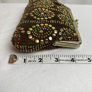 VTG 60s studded corduroy pouch small card holder accessories case brown cotton cord gold studs & beads beaded image 10