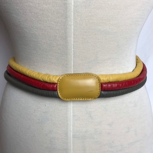 80’s 90’s puffy leather belt~ bold multi colorful stacked supple leather belt~ size 31” waist