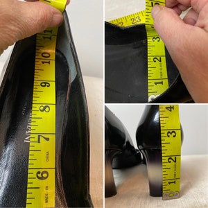 Tacones Armani Vtg Y2K zapatos de moda de charol negro con tacones gruesos de plástico blanco lechoso de 2 tonos anchos / talla 9 imagen 9