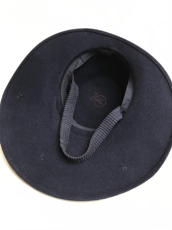 40’s wide brim hat navy blue felt~ pinup style ww… - image 9