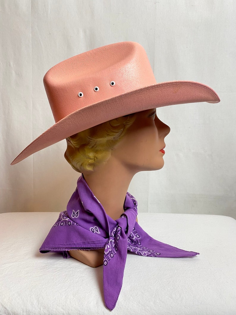 Vintage Pink cowboy hatGirls or Womens smaller size Bright festive girly Cow girl western country rockabilly rodeo princess 1950s style image 3