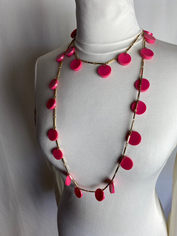 Vintage 60s Necklace Pink Long Beaded Bobble Chain Link groovy Mod