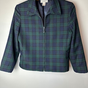 Pendleton plaid jacket Womens lightweight wool nipped waist 1990s green blue tartan plaid coat 49er style /size Small image 6