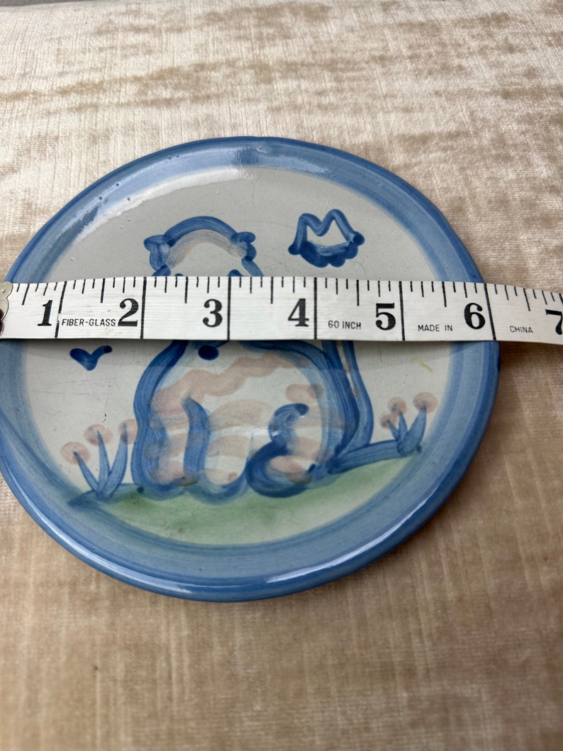 Ma Hadley Pair of small plates cat & lamb farmhouse cottagecore vintage dish wear blue handmade ceramic image 3