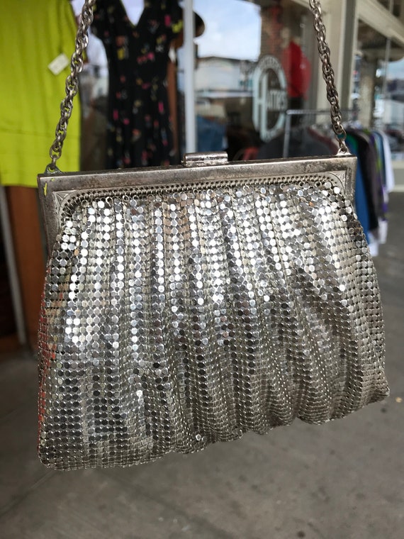 Whiting & Davis 30's 40's Silver Mesh Metallic Shiny Micro Handbag
