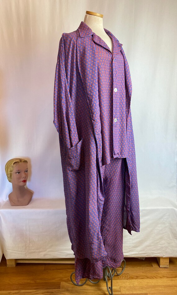 40’s 50’s rayon Pajama set~ tops bottoms with rob… - image 3