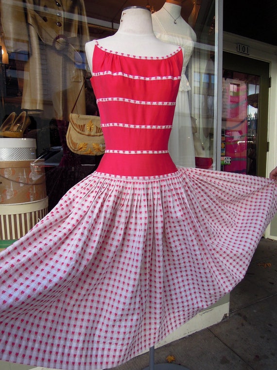 50's Red Pink Pin Up Fit 'n Flare Sun Dress | rock