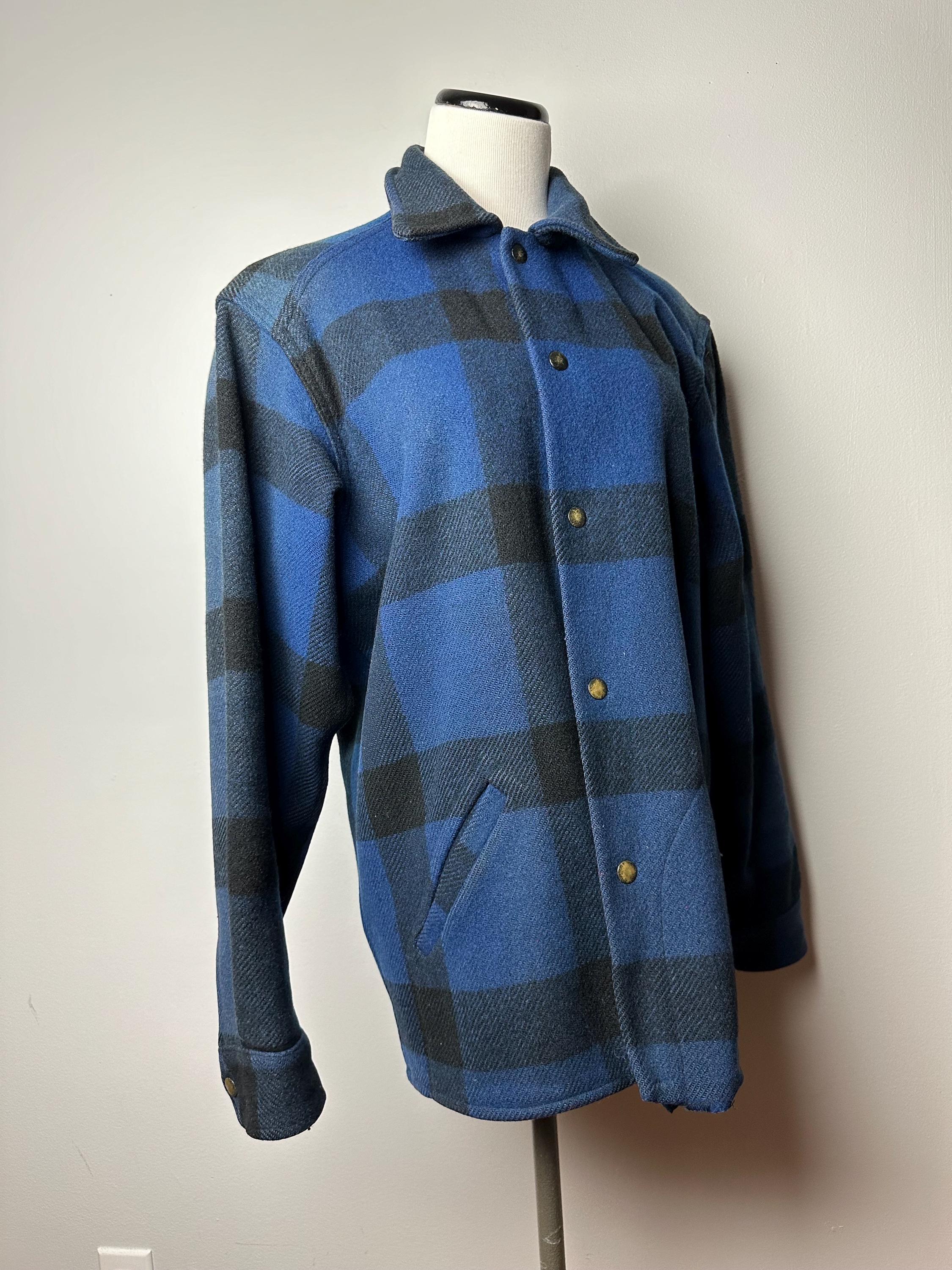 ジャケット・アウター 60s- winter king check wool jacket 60's 70's Jacket~ Blue & Black Buffalo Plaid Workwear Wool