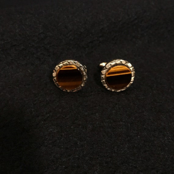 Tigers eye cuff links~ 1960's~ sharp set~ mid cen… - image 4