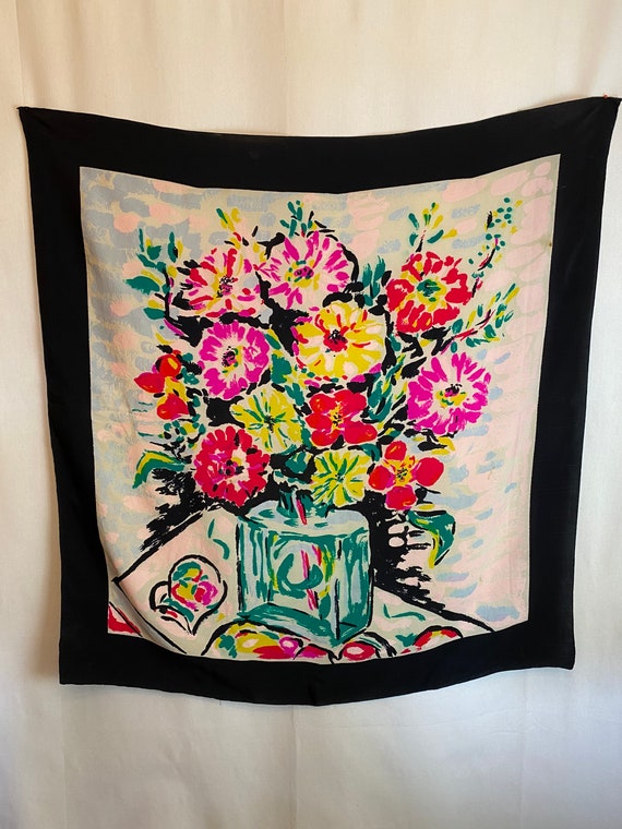 Vintage all silk scarf Vibrant colorful floral pr… - image 3