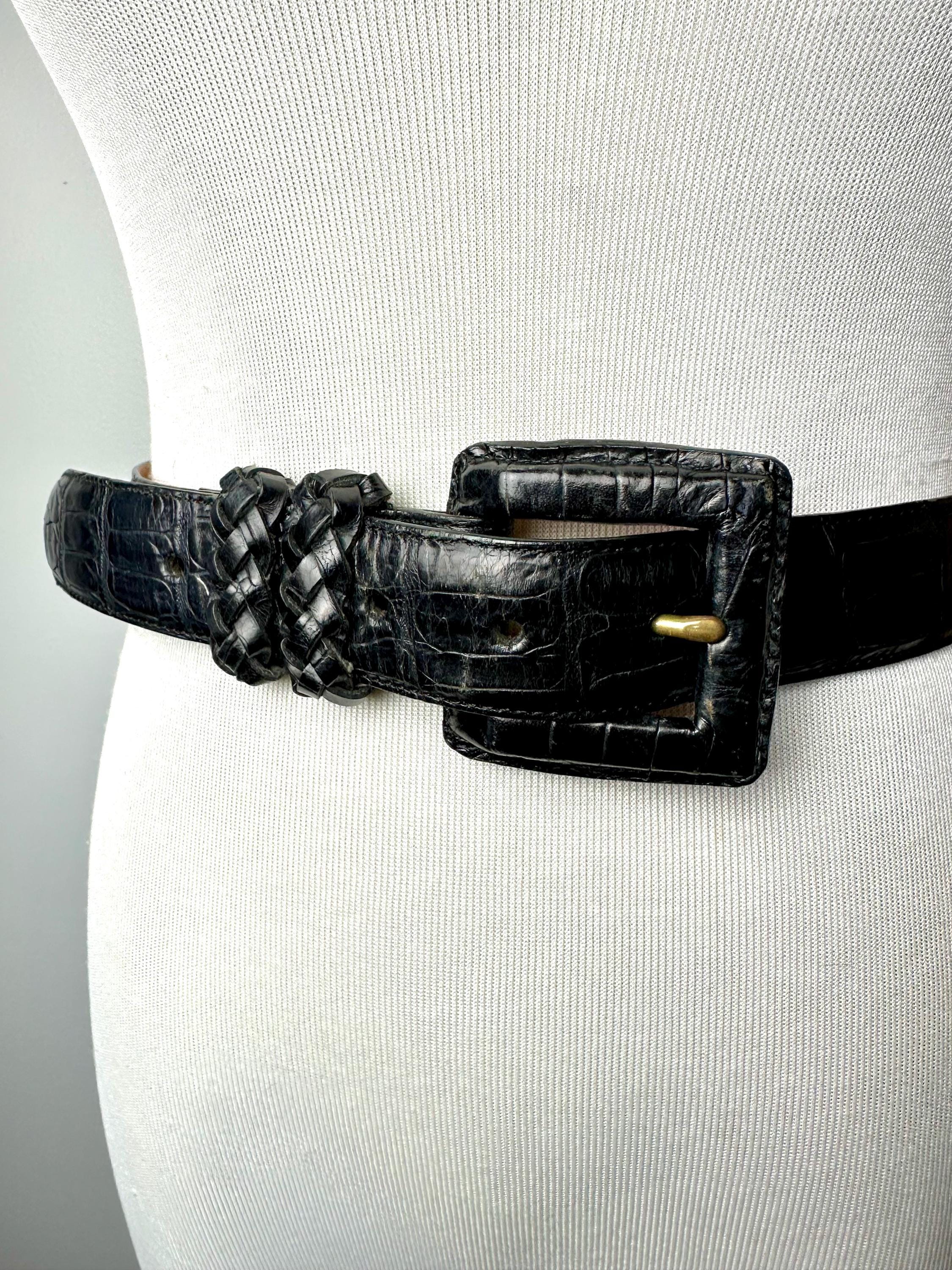 90s Brighton Black Leather Belt: Embossed Braided Western  display picture 1