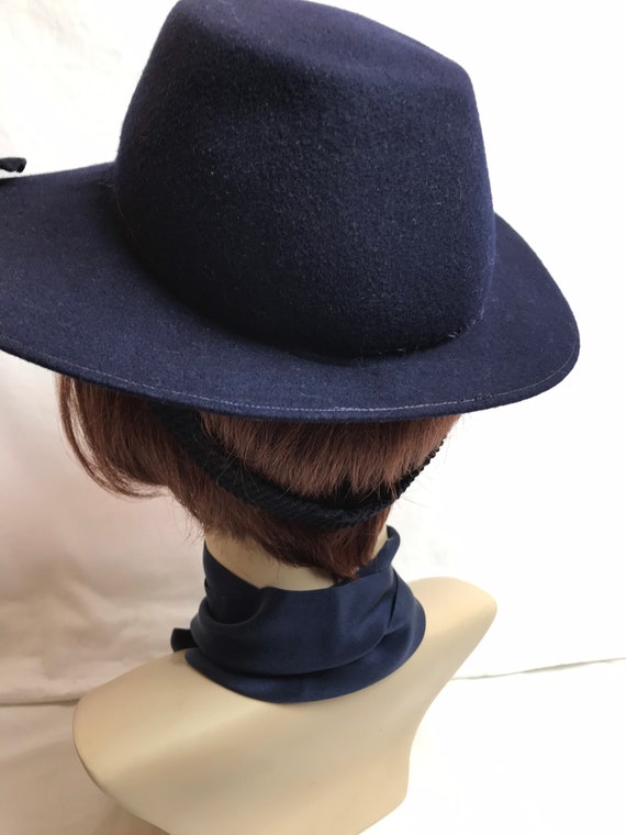 40’s wide brim hat navy blue felt~ pinup style ww… - image 5