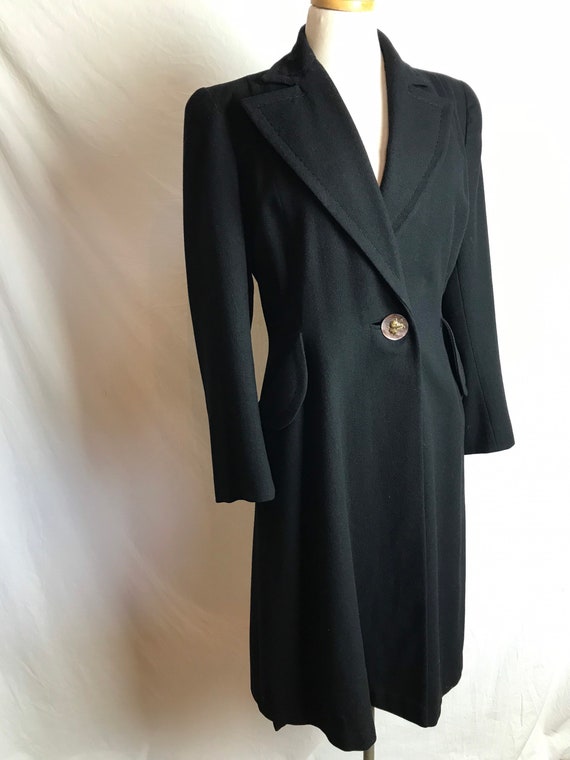 1940’s black sophisticated swing coat~ cinched wai