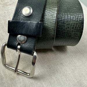 VTG Wide black leather belt Rocker Punk belt silver buckle rivets super supple semi distressed snaps on/off buckle unisex size 3136 image 3