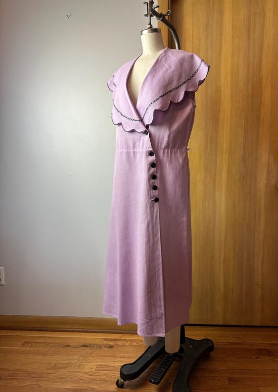 Vintage 30s/40s Cotton Dress: Lilac Scalloped Collar, Plus Size