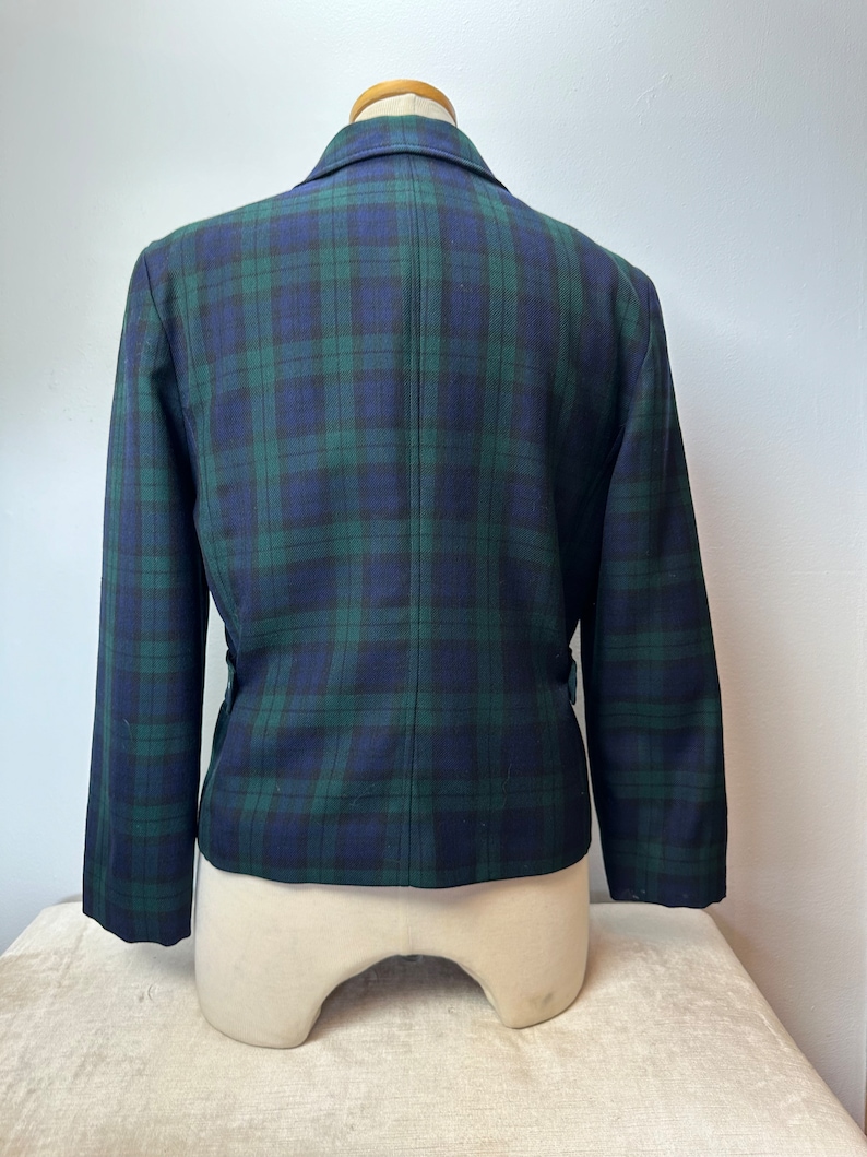 Pendleton plaid jacket Womens lightweight wool nipped waist 1990s green blue tartan plaid coat 49er style /size Small image 3