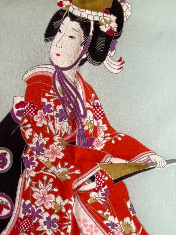 VTG Colorful Japanese Crepe Scarf~ Large Wall Art ~ Shawl