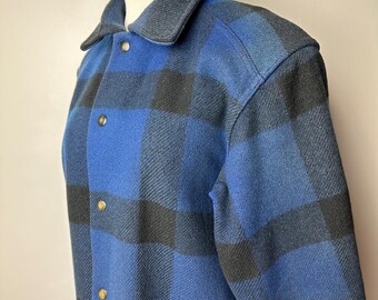 60's 70's Jacket~ Blue & Black Buffalo Plaid Workwear Wool