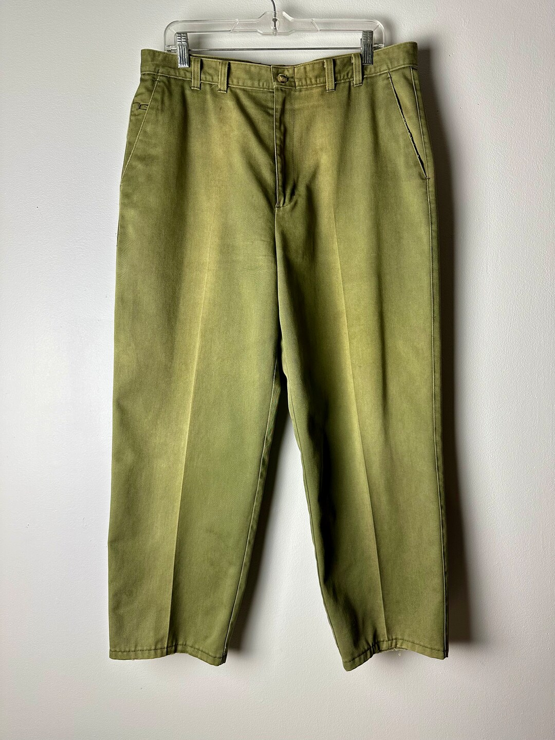 Vintage Distressed & Discolored Khaki Green Camp Pants Ranger/ Boy Scout Vibes Haggar Cotton