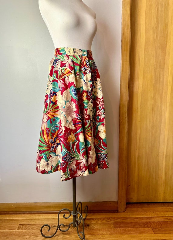 70’s floral wide A-line skirt 100% cotton 40’s wa… - image 1
